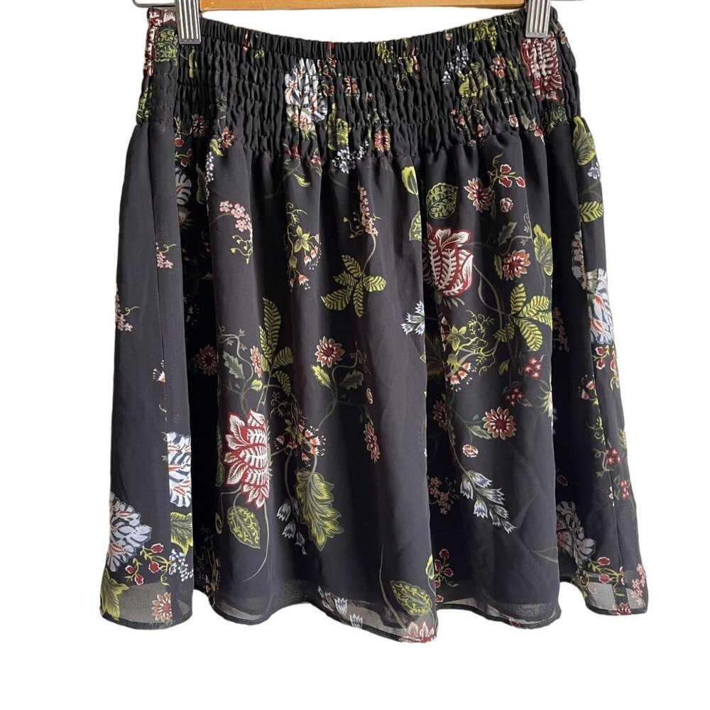 New! LOFT Size XS Black Dark Floral Swing Smocked A-Line Skirt Feminine Classic